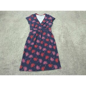 Boden Shift Dress Womens Size 6R Blue Botanical Faux Wrap Knee Length Casual